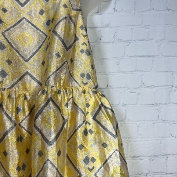 Baum Und Pferdgarten yellow abstract printed drop waist midi dress size 40 NEW - Picture 5 of 15
